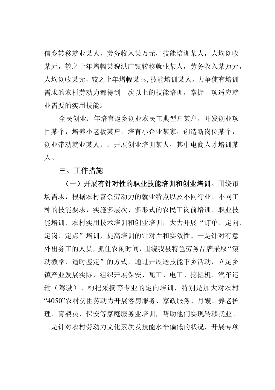 某某县关于进一步做好农村富余劳动力就业创业工作的实施方案.docx_第2页