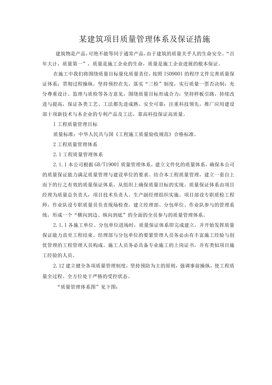 某建筑项目质量管理体系及保证措施.docx_第1页