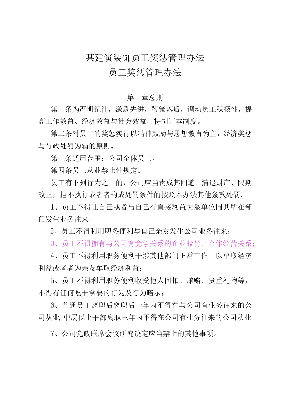 某建筑装饰员工奖惩管理办法.docx_第1页