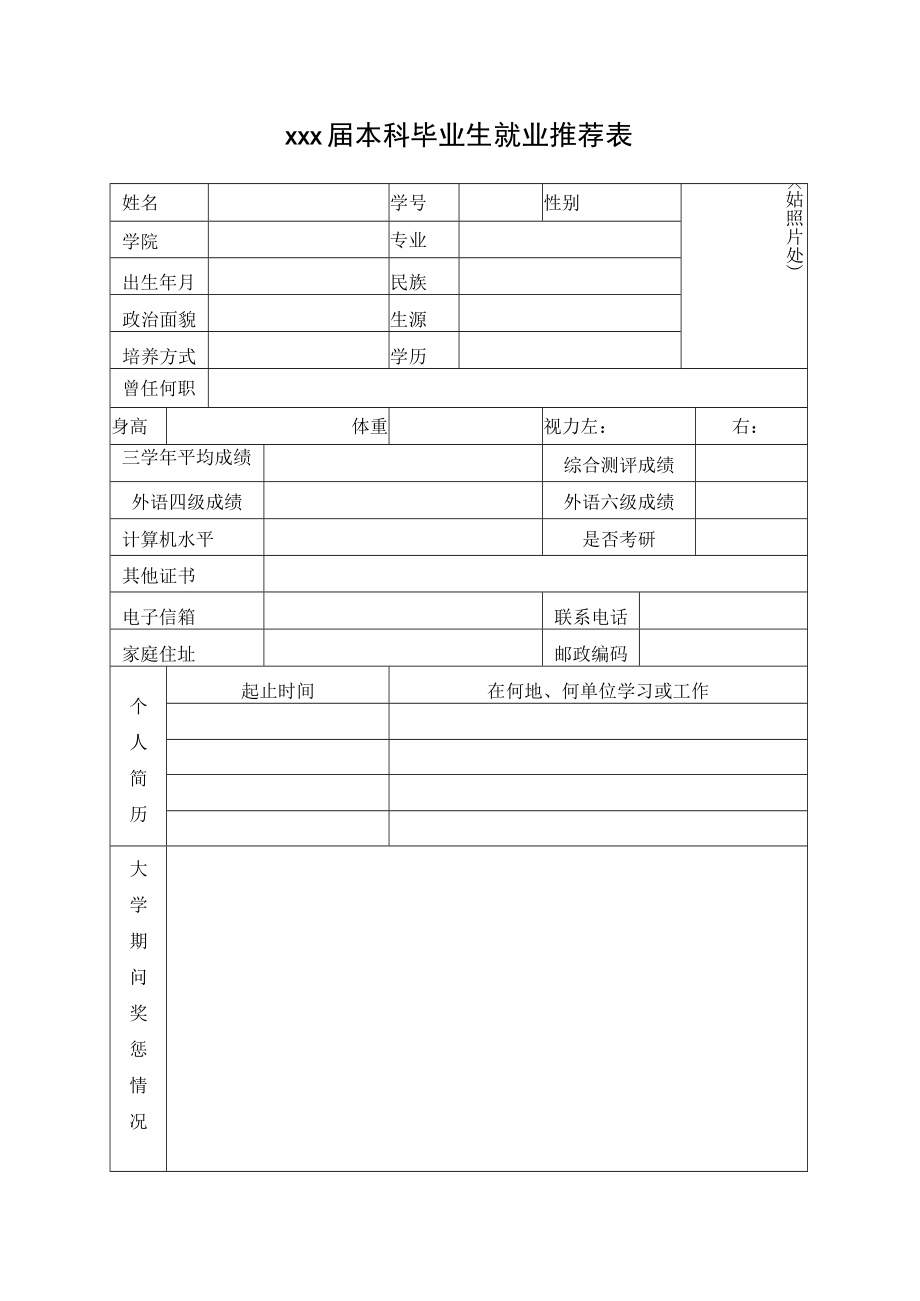 本科毕业生就业推荐表.docx_第1页