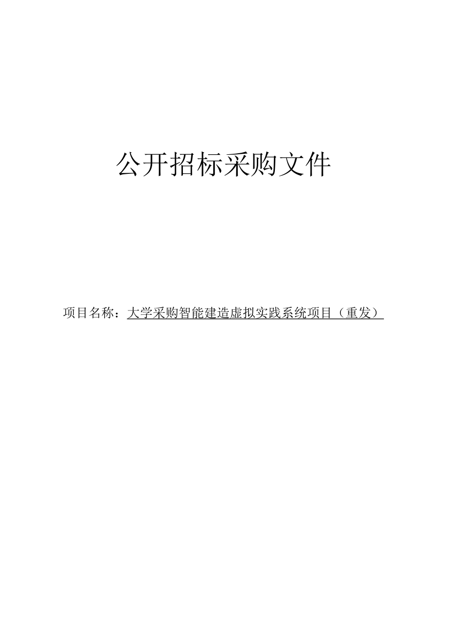 大学采购智能建造虚拟实践系统项目（重发）招标文件.docx_第1页