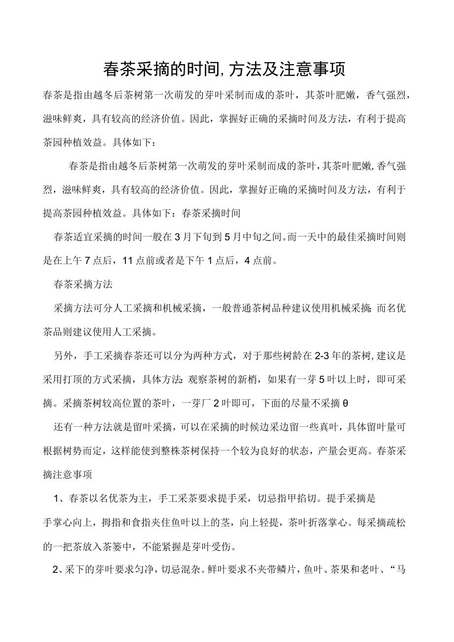 春茶采摘的时间方法及注意事项.docx_第1页