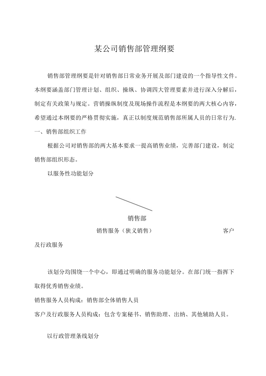 某公司销售部管理纲要.docx_第1页