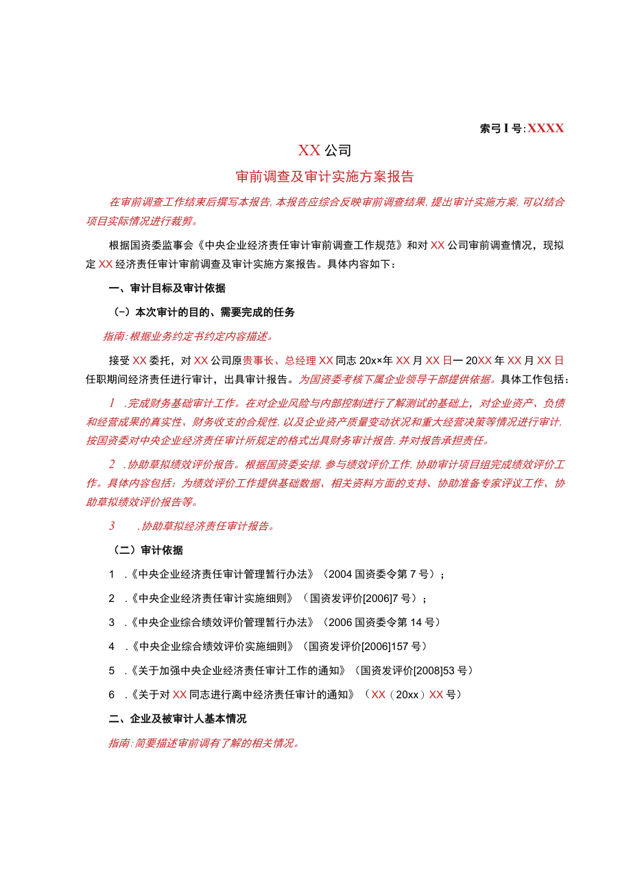 某集团经济责任审计审前调查及审计实施方案报告.docx_第1页