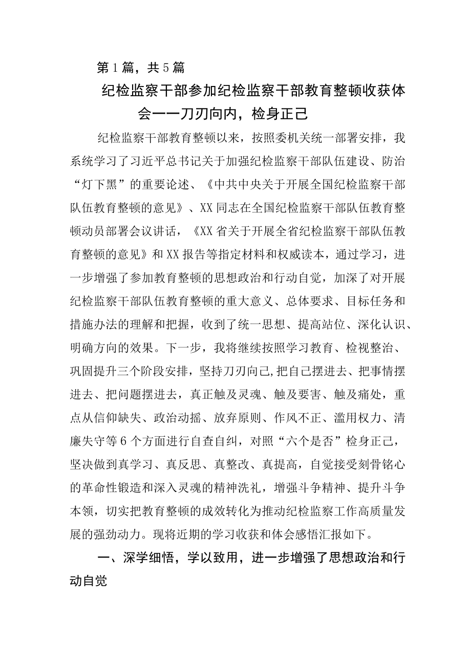 某某纪检监察干部关于开展纪检监察干部队伍教育整顿会发言材料.docx_第1页