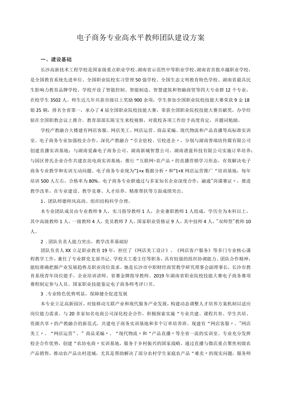 电子商务专业高水平教师团队建设方案.docx_第1页