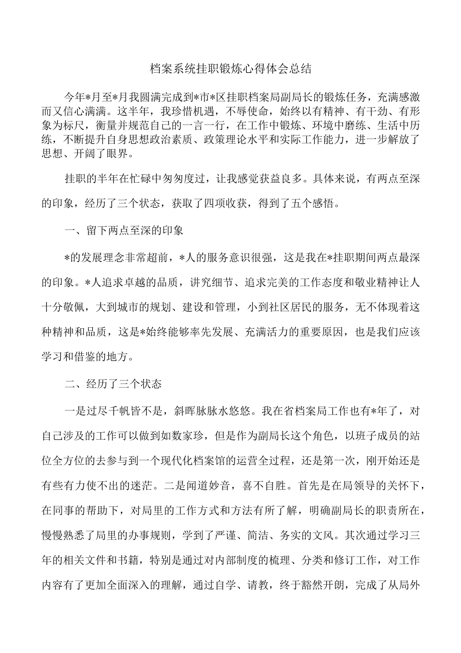 档案系统挂职锻炼心得体会总结.docx_第1页