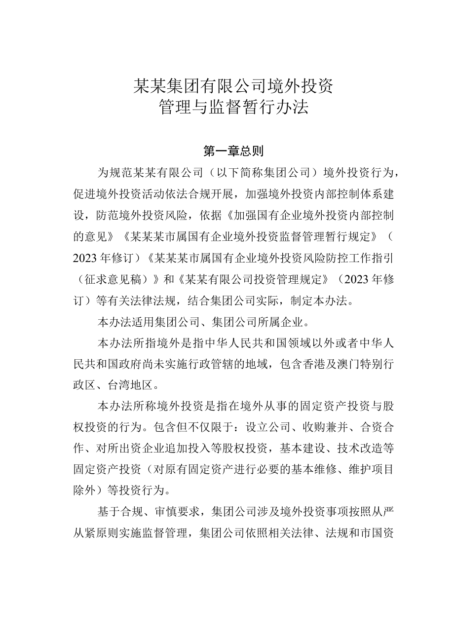 某某集团有限公司境外投资管理与监督暂行办法.docx_第1页