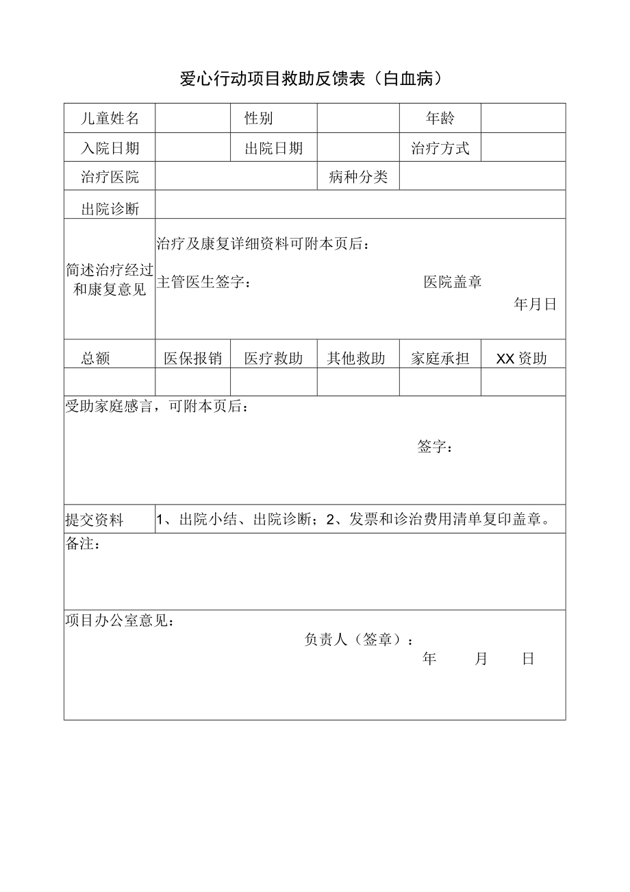 爱心行动项目救助反馈表（白血病）.docx_第1页