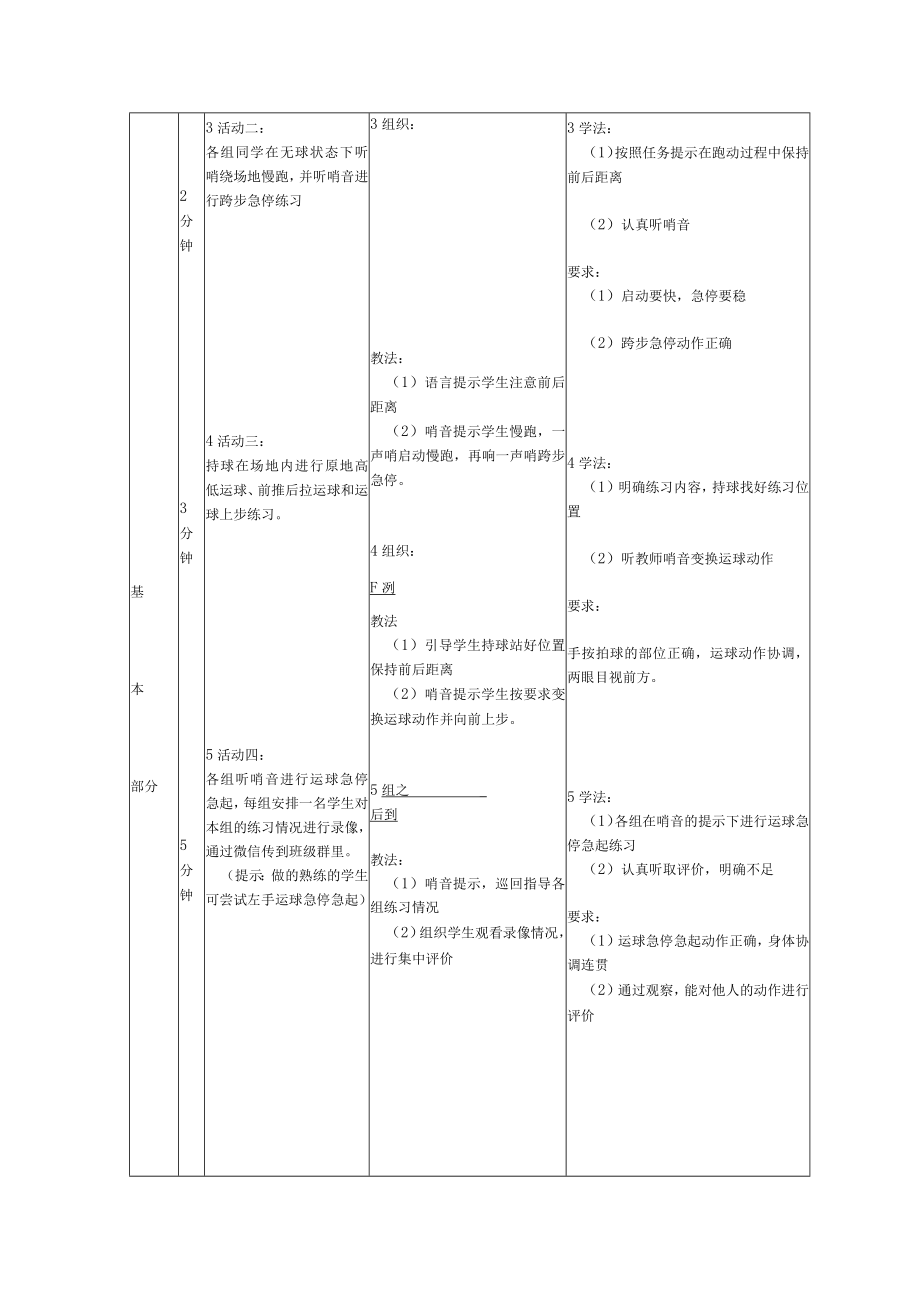 水平四八年级体育篮球运球急停急起教案.docx_第3页