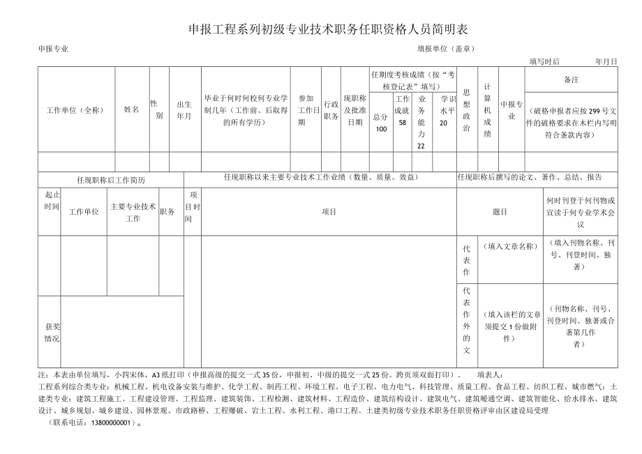 申报工程系列初级专业技术职务任职资格人员简明表.docx_第1页