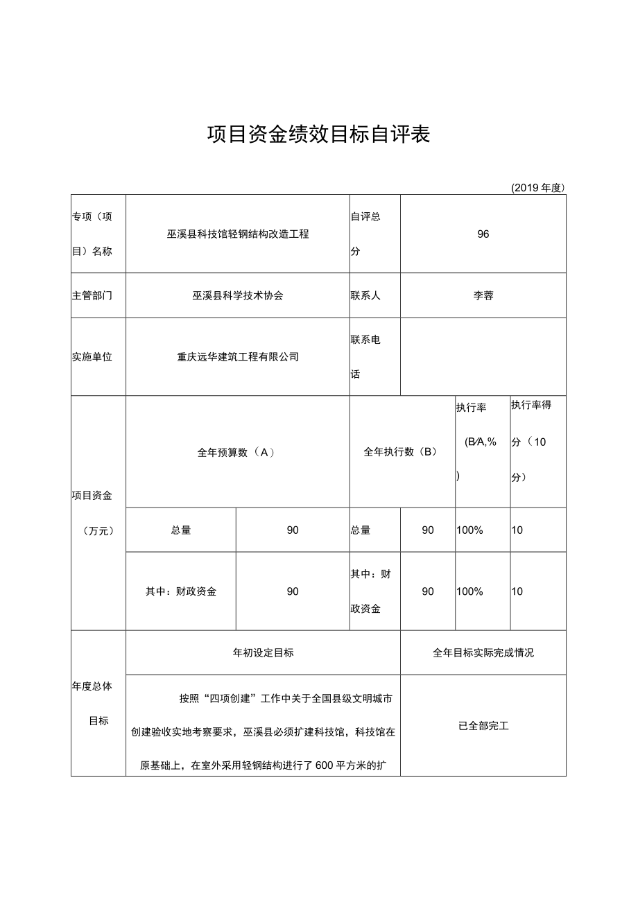 项目资金绩效目标自评表.docx_第1页