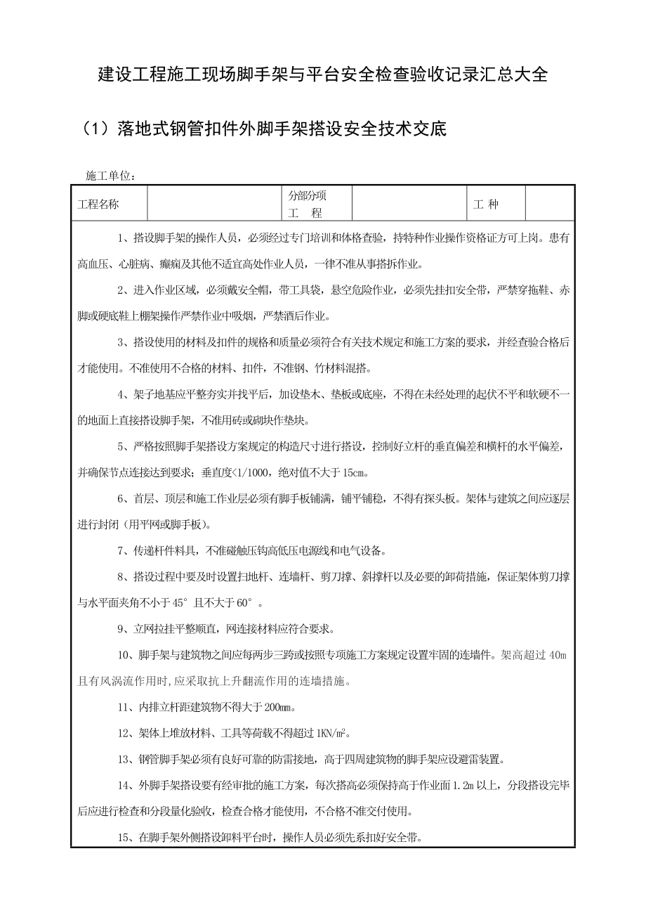 最新建设工程施工现场脚手架与平台安全检查验收记录汇总大全.doc_第1页