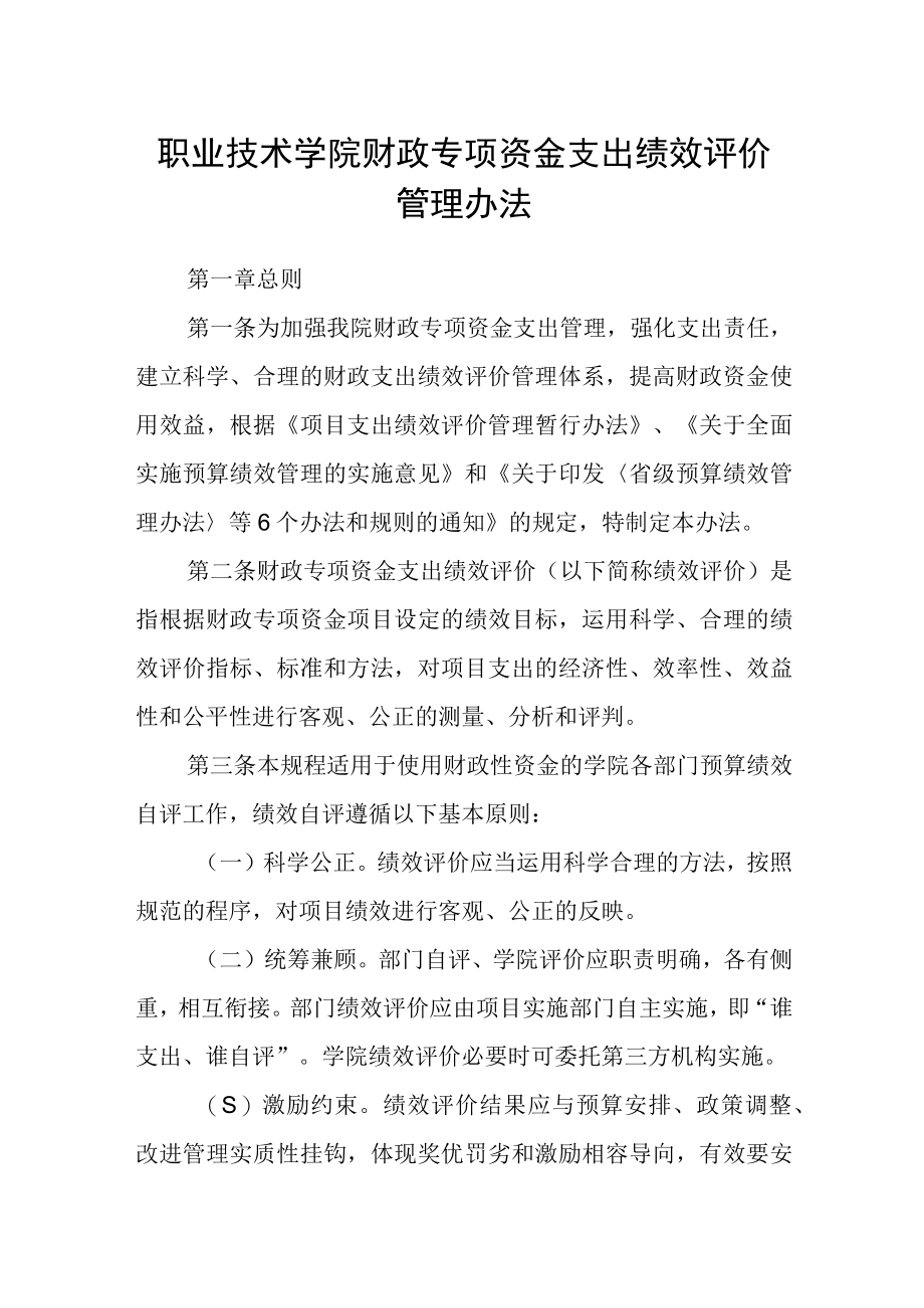 职业技术学院财政专项资金支出绩效评价管理办法.docx_第1页