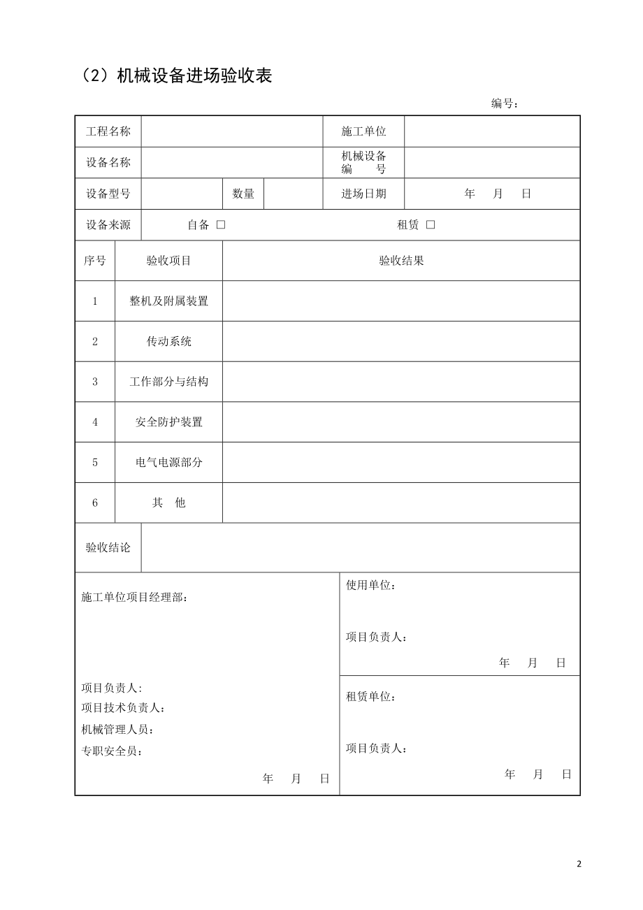 最新建设工程施工现场施工机具管理检查验收记录汇总大全.doc_第2页