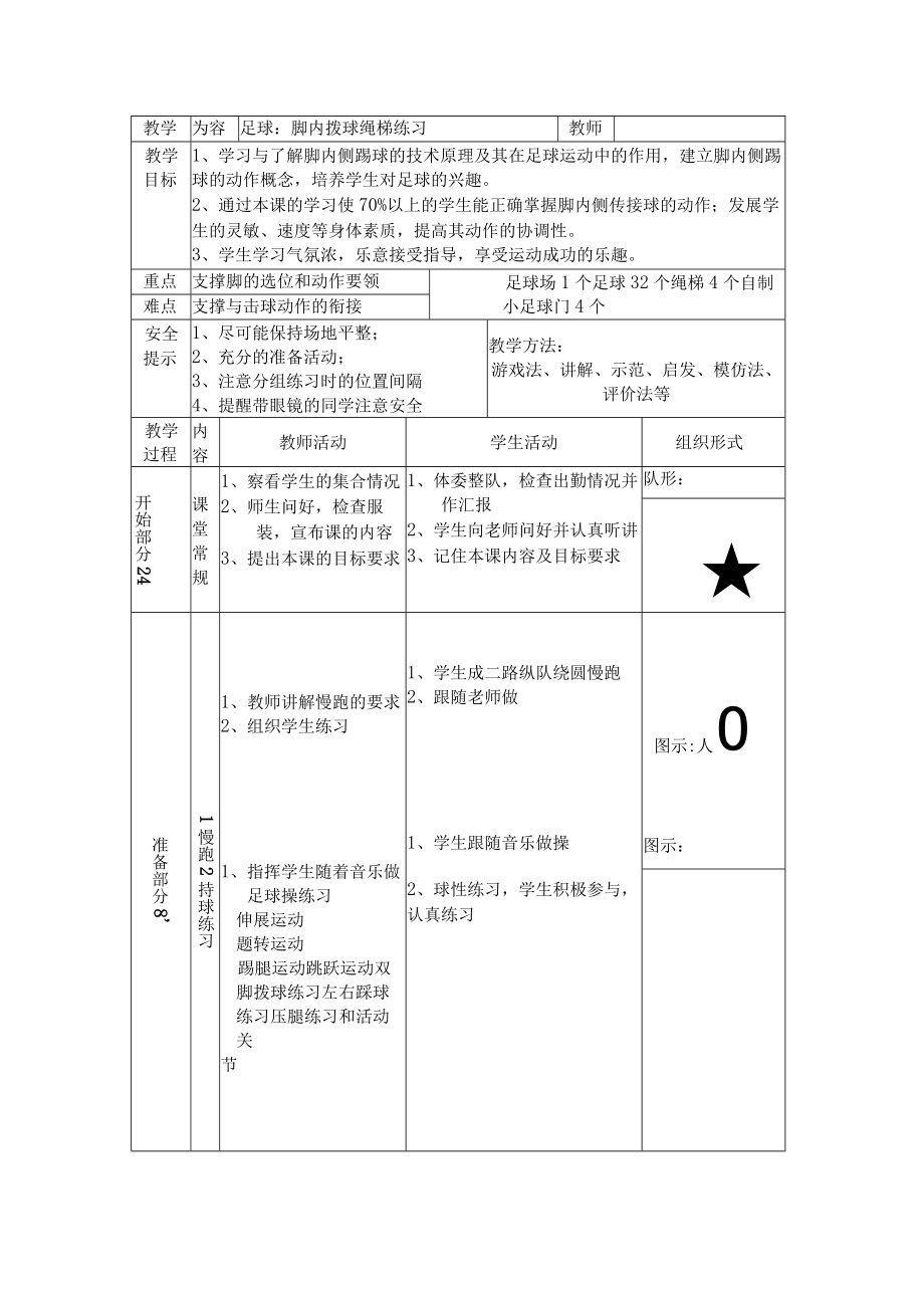 水平四九年级体育足球：脚内侧拨球教学设计及教案.docx_第2页