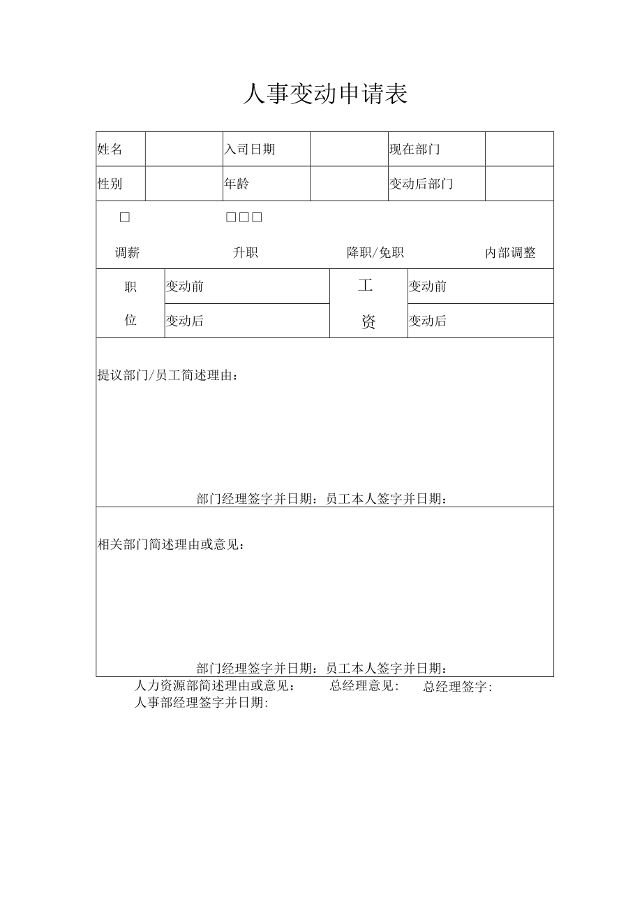 行政人事表单人事变动申请表.docx_第1页