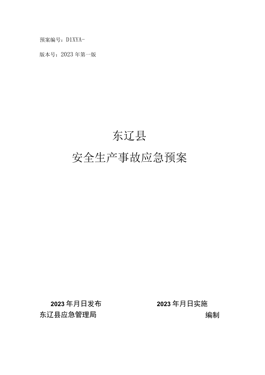 预案DLXYA版本号2023年第一版东辽县安全生产事故应急预案.docx_第1页