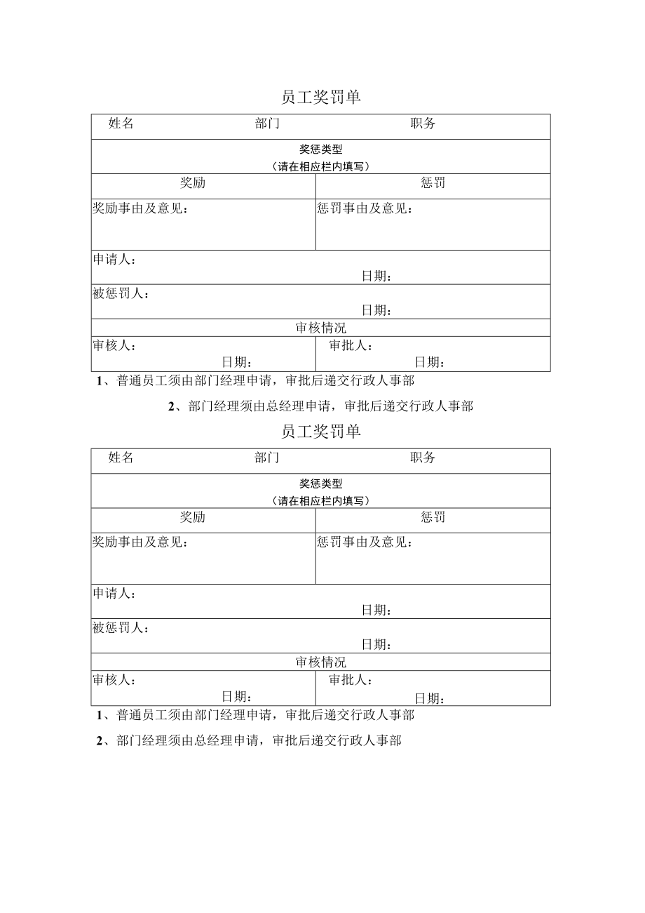 行政人事表单员工奖罚单.docx_第1页