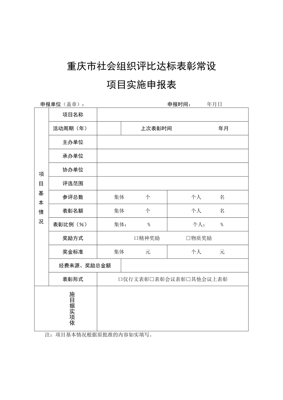 重庆市社会组织评比达标表彰常设项目实施申报表.docx_第1页