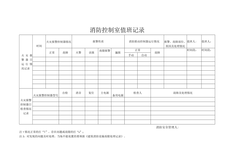 消防控制室值班记录表.docx_第1页