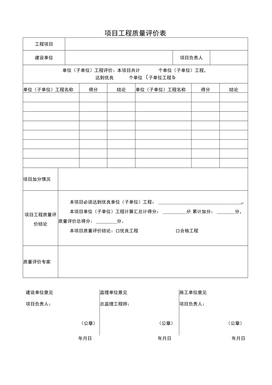 项目工程质量评价表.docx_第1页