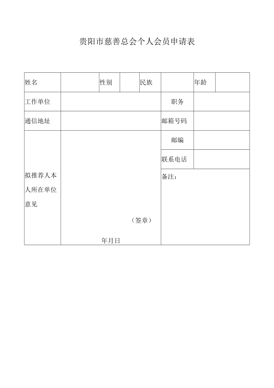 贵阳市慈善总会个人会员申请表.docx_第1页