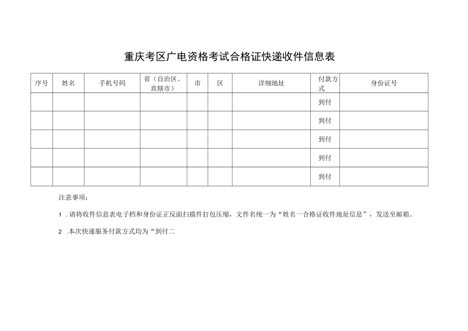 重庆考区广电资格考试合格证快递收件信息表.docx_第1页