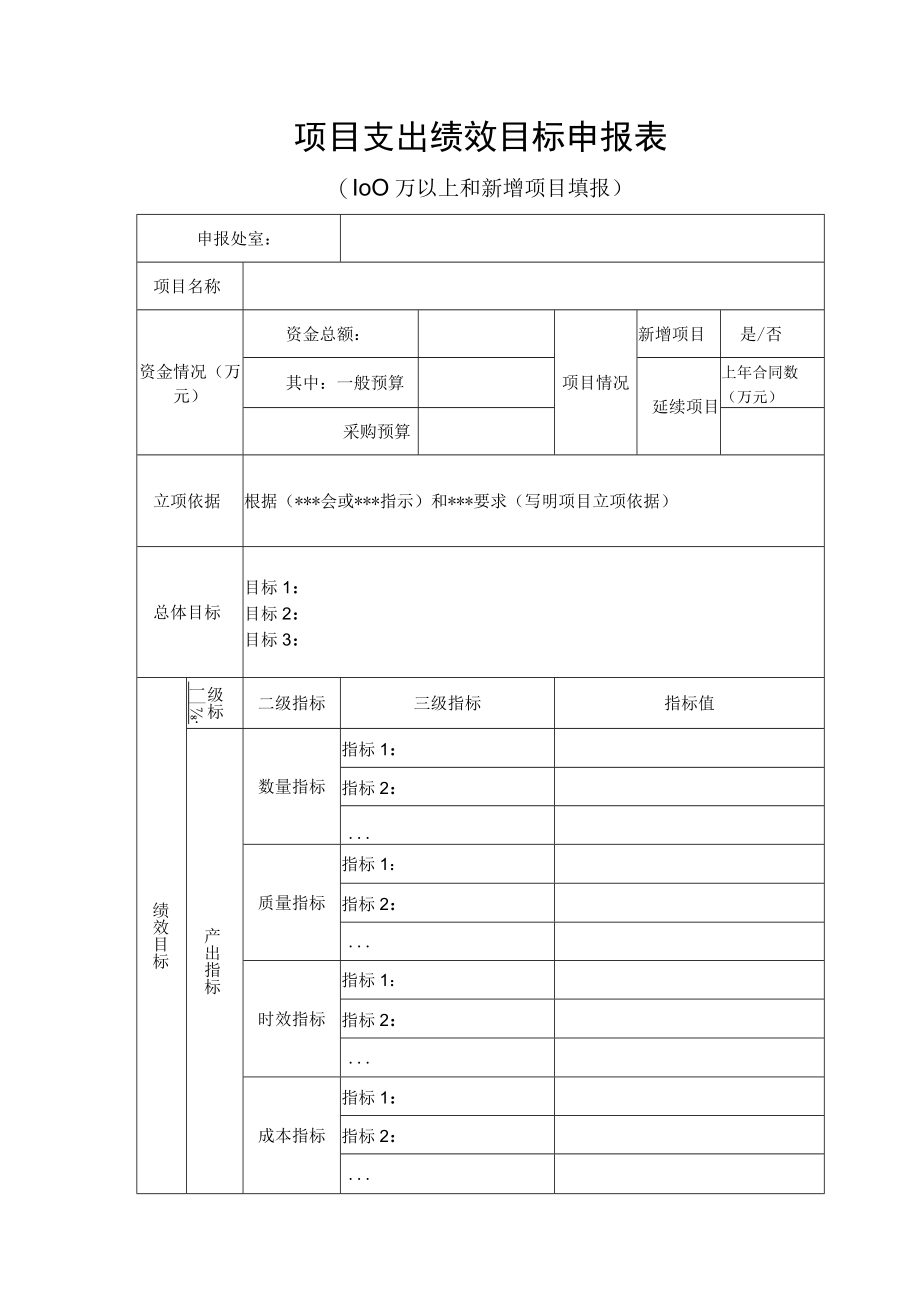 项目支出绩效目标申报00万以上和新增项目填报.docx_第1页