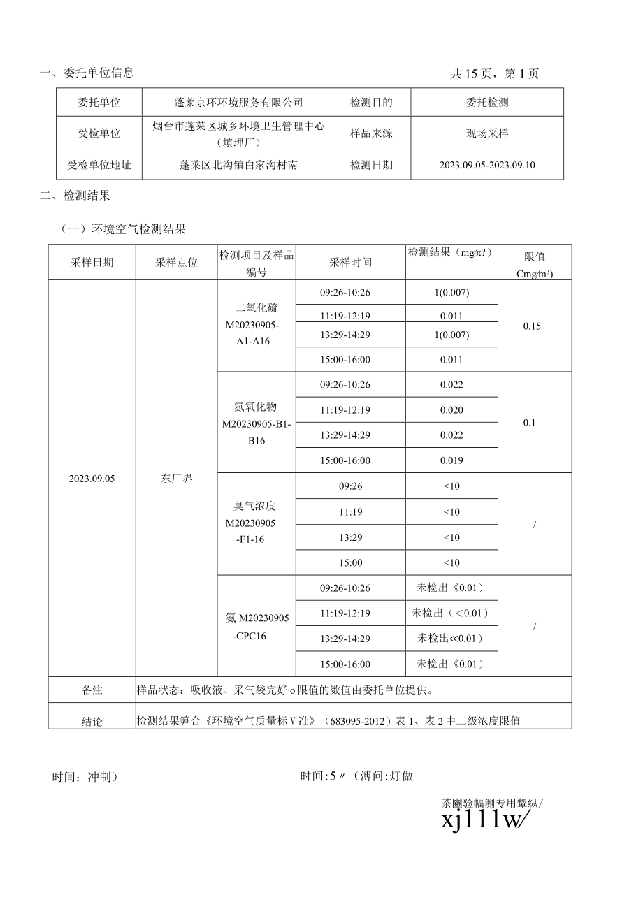 烟台市蓬莱区城乡环境卫生管理中心9月检测报告.docx_第2页