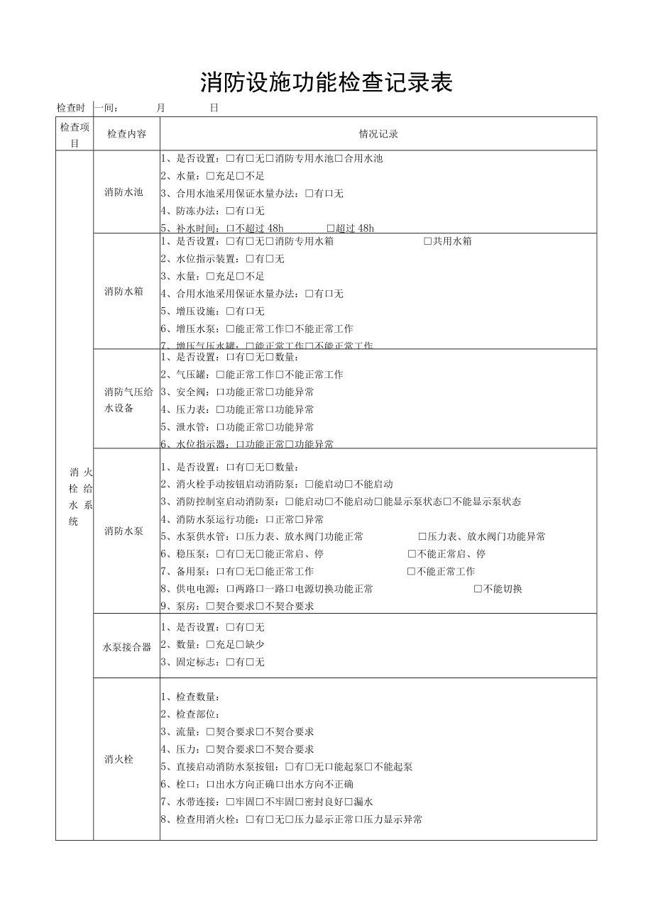 消防设备设施日常检查表格.docx_第1页