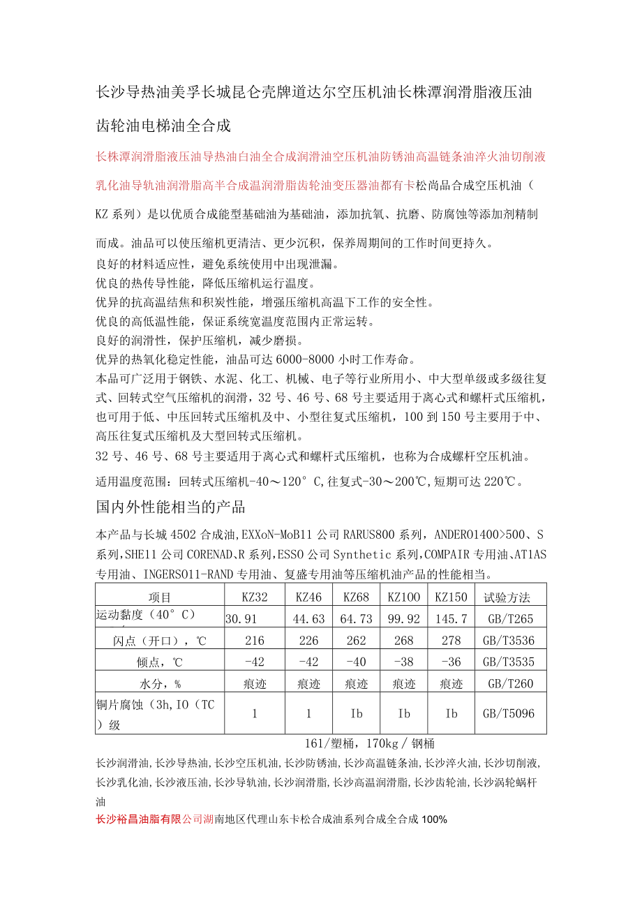 长沙导热油美孚长城昆仑壳牌道达尔空压机油长株潭润滑脂液压油齿轮油电梯油全合成.docx_第1页