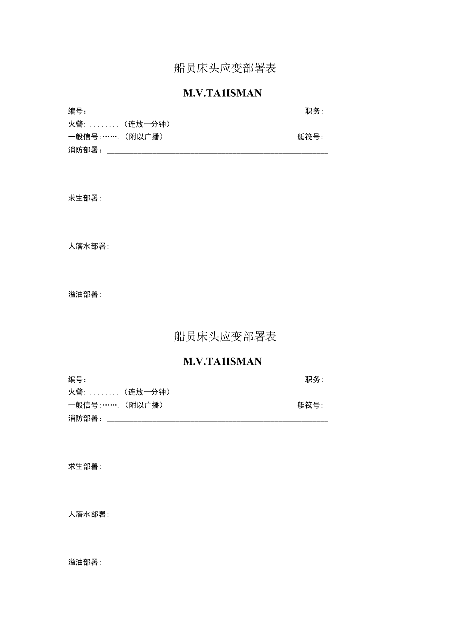 船舶船员床头应变部署表.docx_第1页