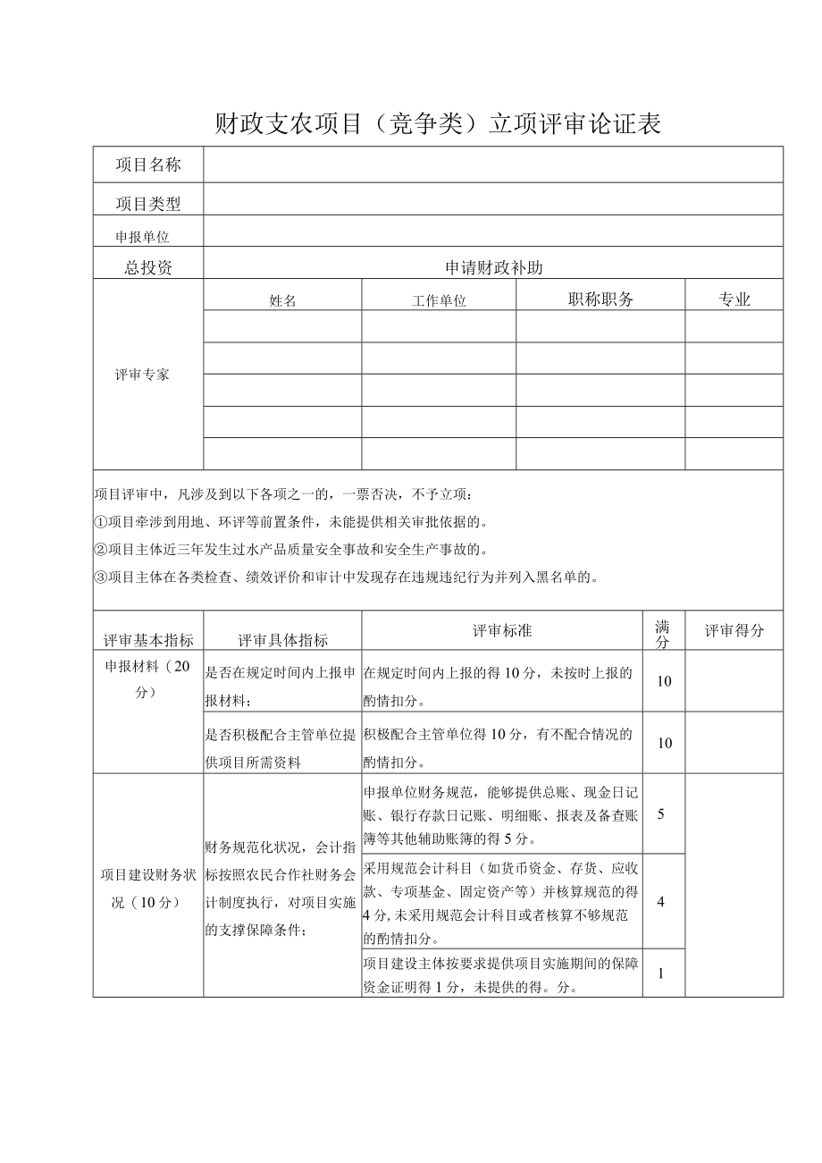 财政支农项目竞争类立项评审论证表.docx_第1页