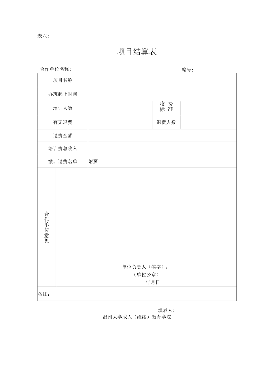 表六项目结算表.docx_第1页