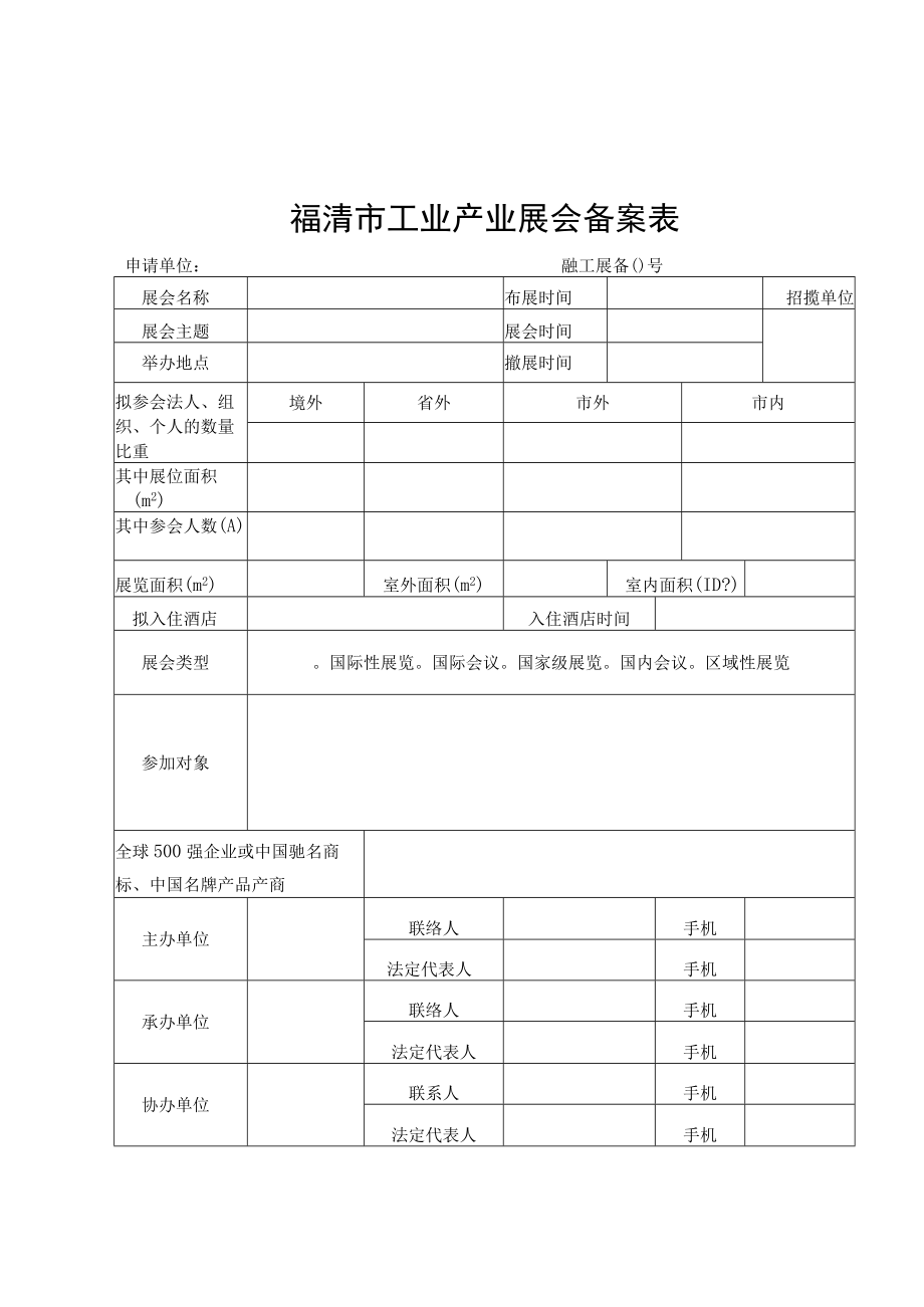 福清市工业产业展会备案表.docx_第1页