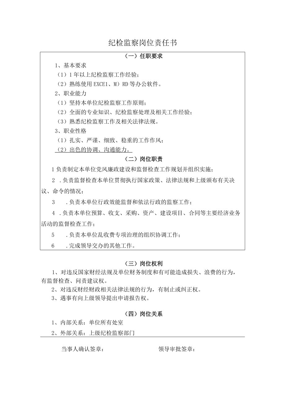 纪检监察岗位责任书.docx_第1页