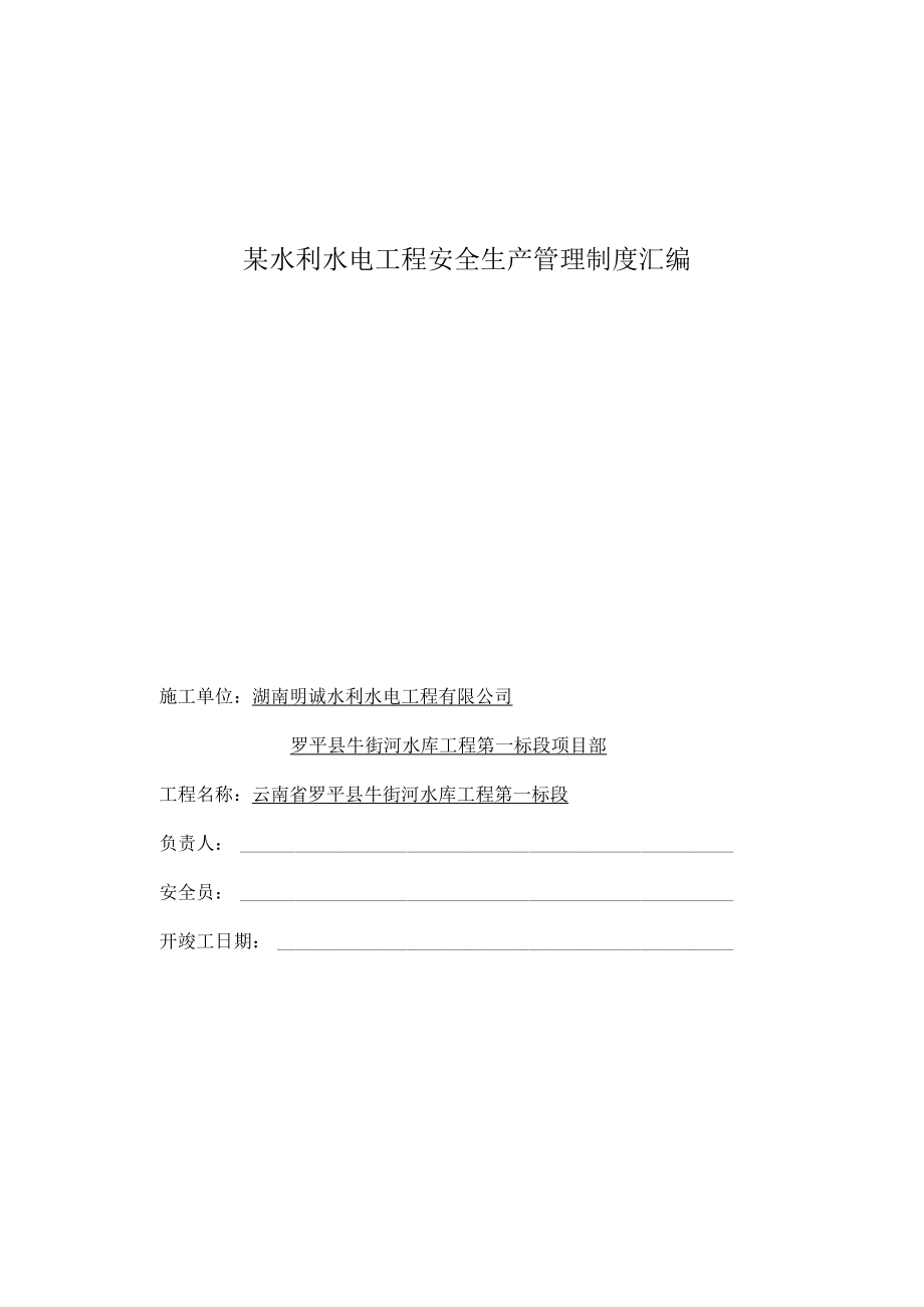 某水利水电工程安全生产管理制度汇编.docx_第1页