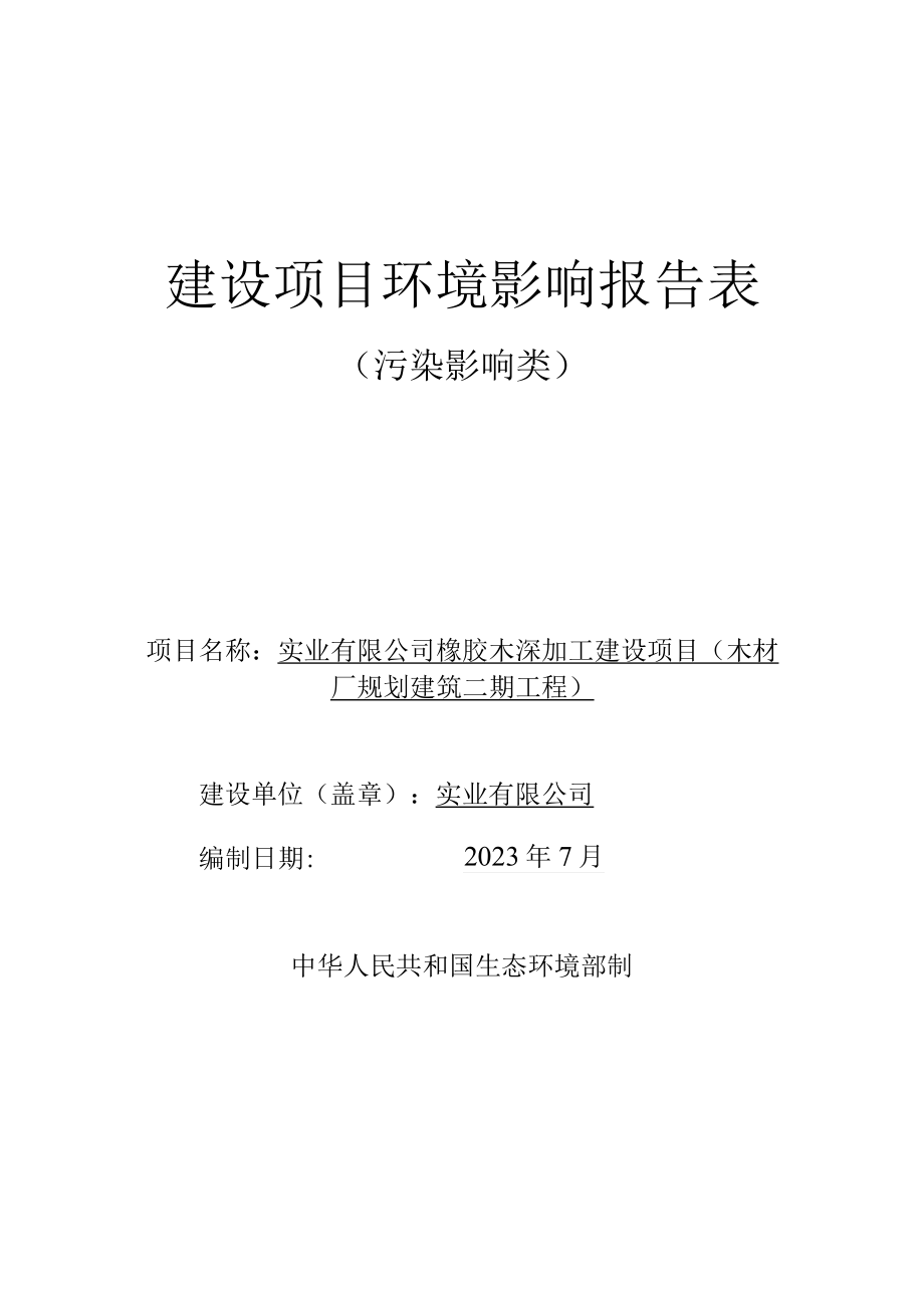 橡胶木深加工建设项目环评报告.docx_第1页