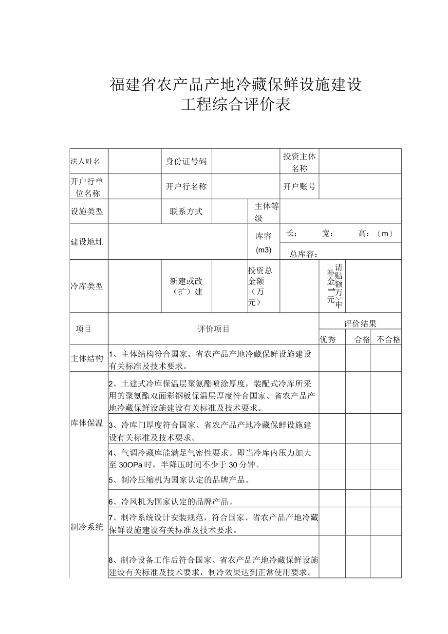 福建省农产品产地冷藏保鲜设施建设工程综合评价表.docx_第1页