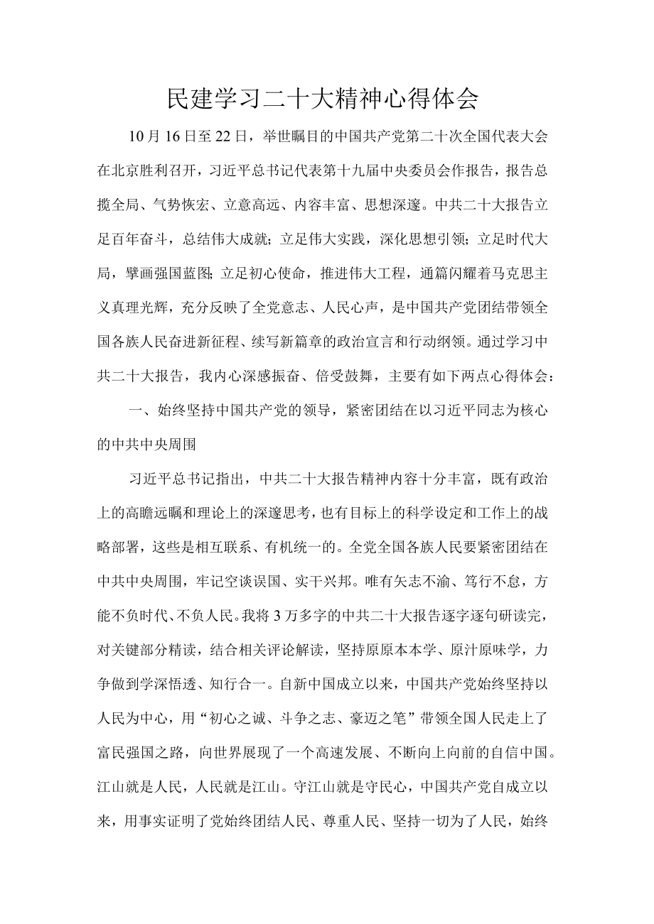 民建学习二十大精神心得体会.docx_第1页