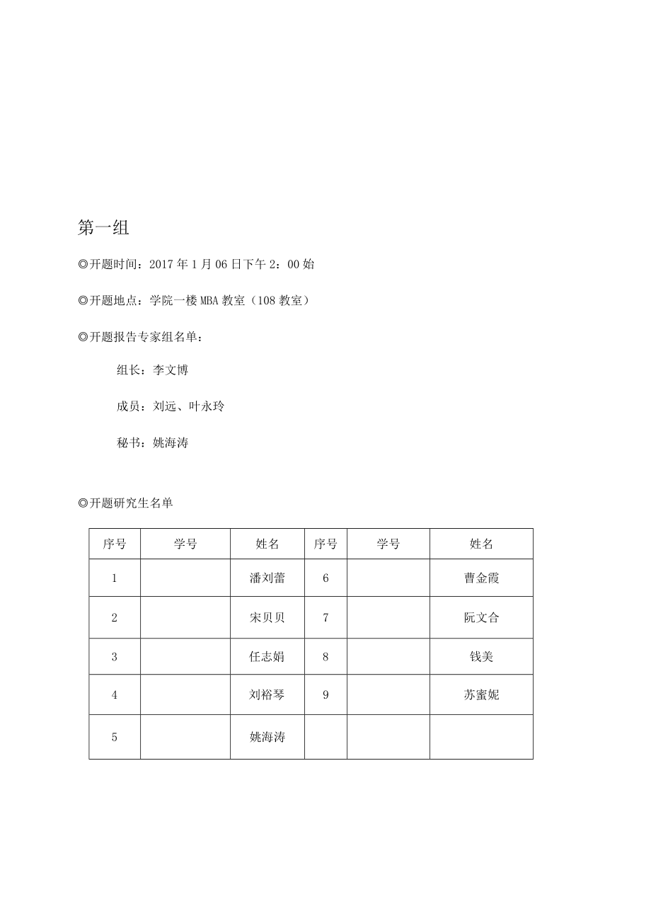 经管学院中非商学院2015级工商管理专业硕士学位论文开题报告安排第一组.docx_第1页