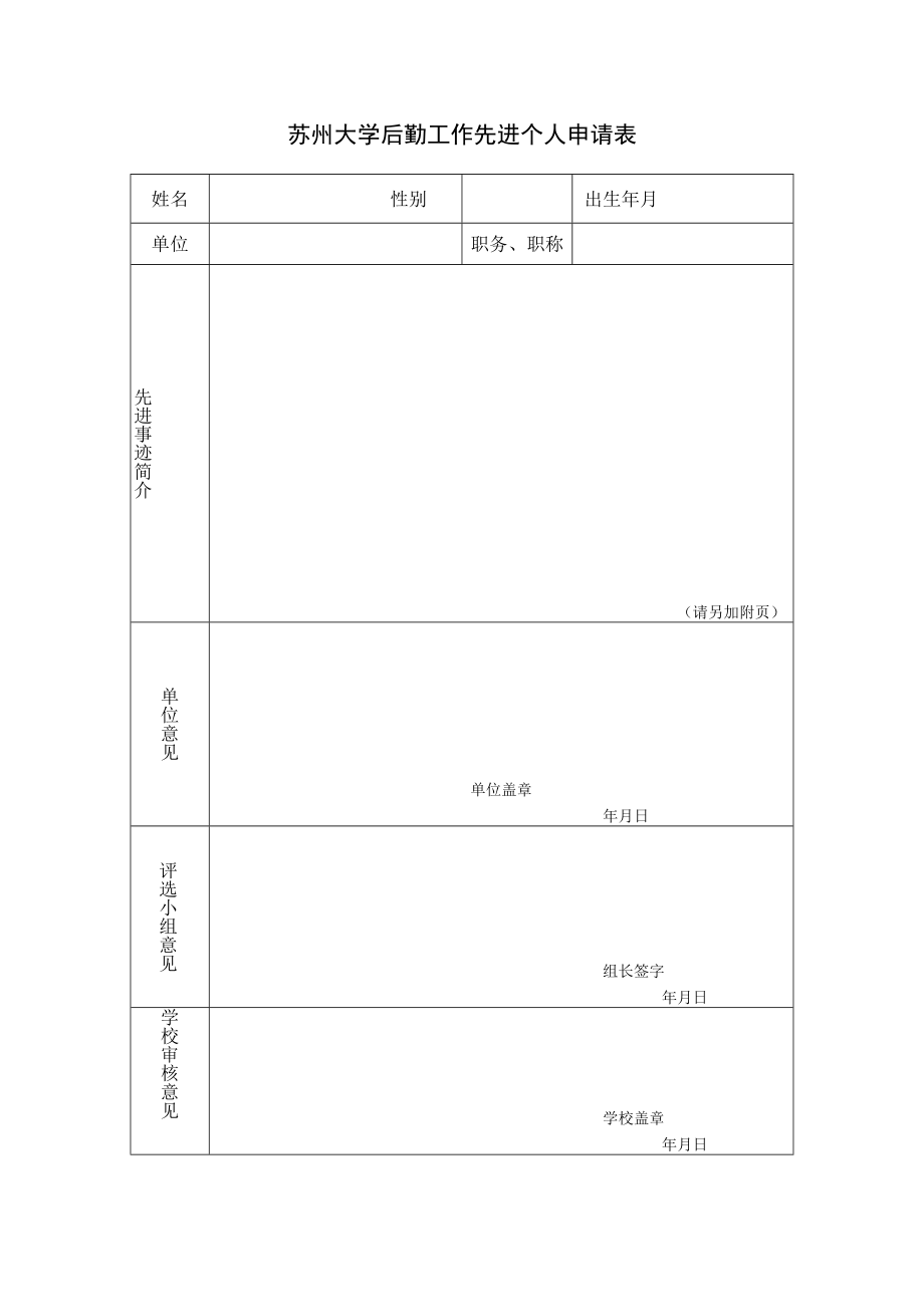 苏州大学后勤工作先进个人申请表.docx_第1页