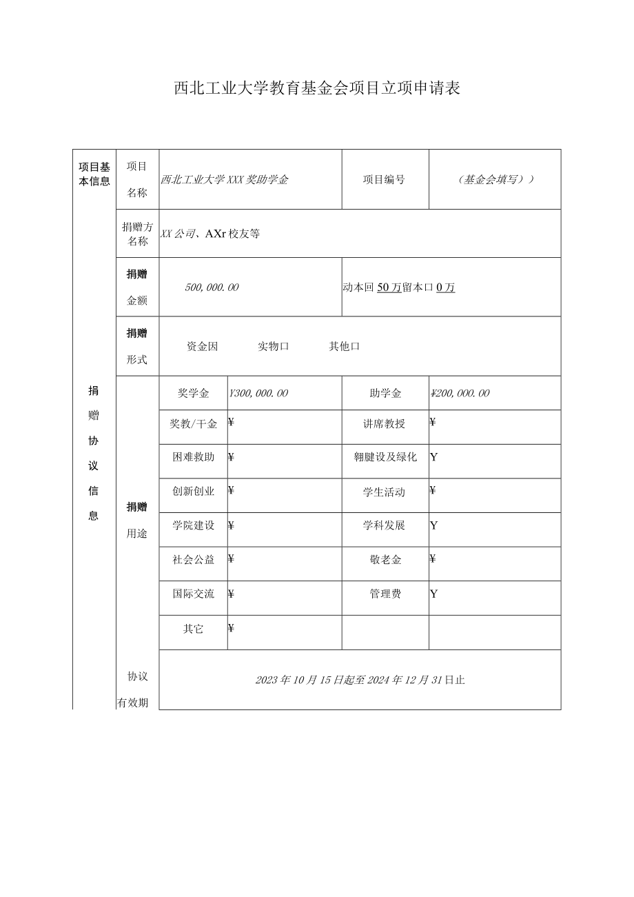 西北工业大学教育基金会项目立项申请表.docx_第1页