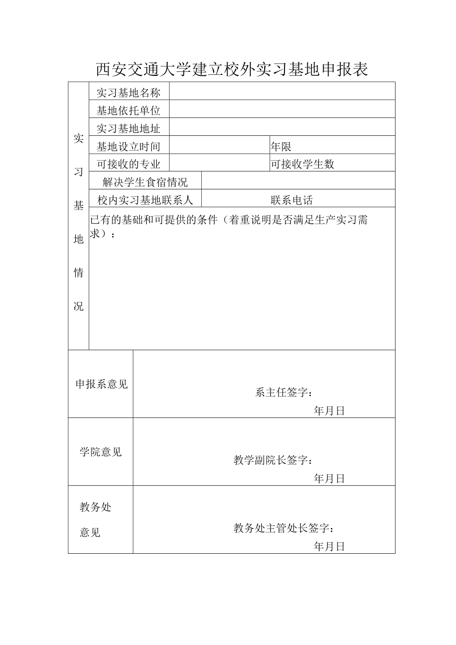 西安交通大学建立校外实习基地申报表.docx_第1页