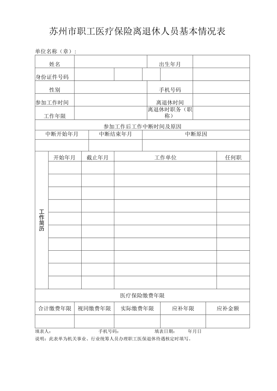 苏州市职工医疗保险离退休人员基本情况表.docx_第1页