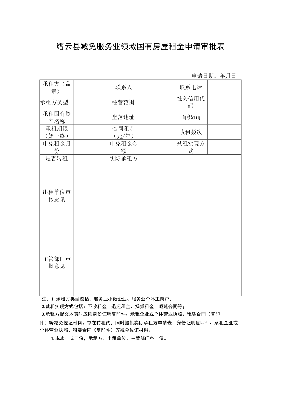 缙云县减免服务业领域国有房屋租金申请审批表.docx_第1页