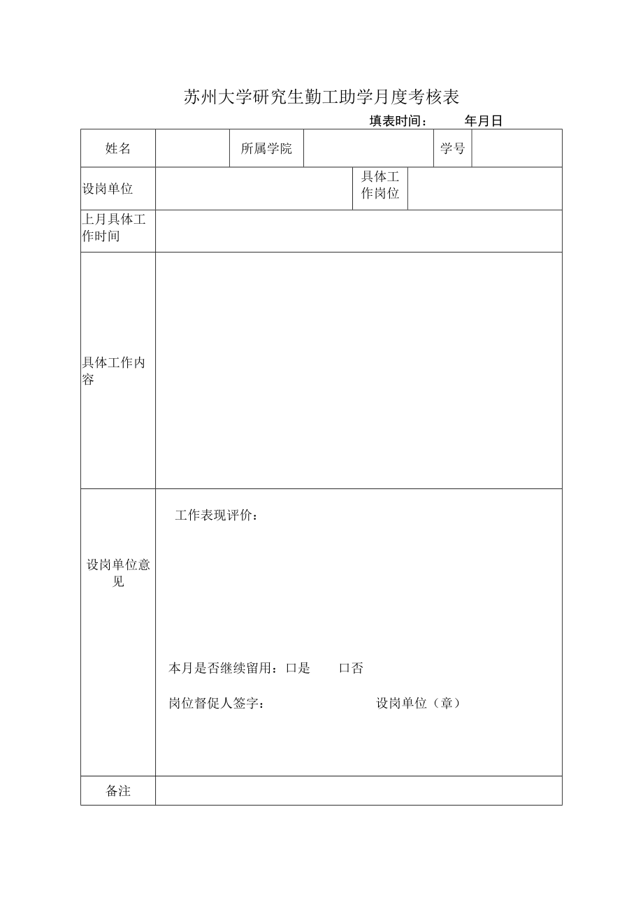 苏州大学研究生勤工助学月度考核表.docx_第1页