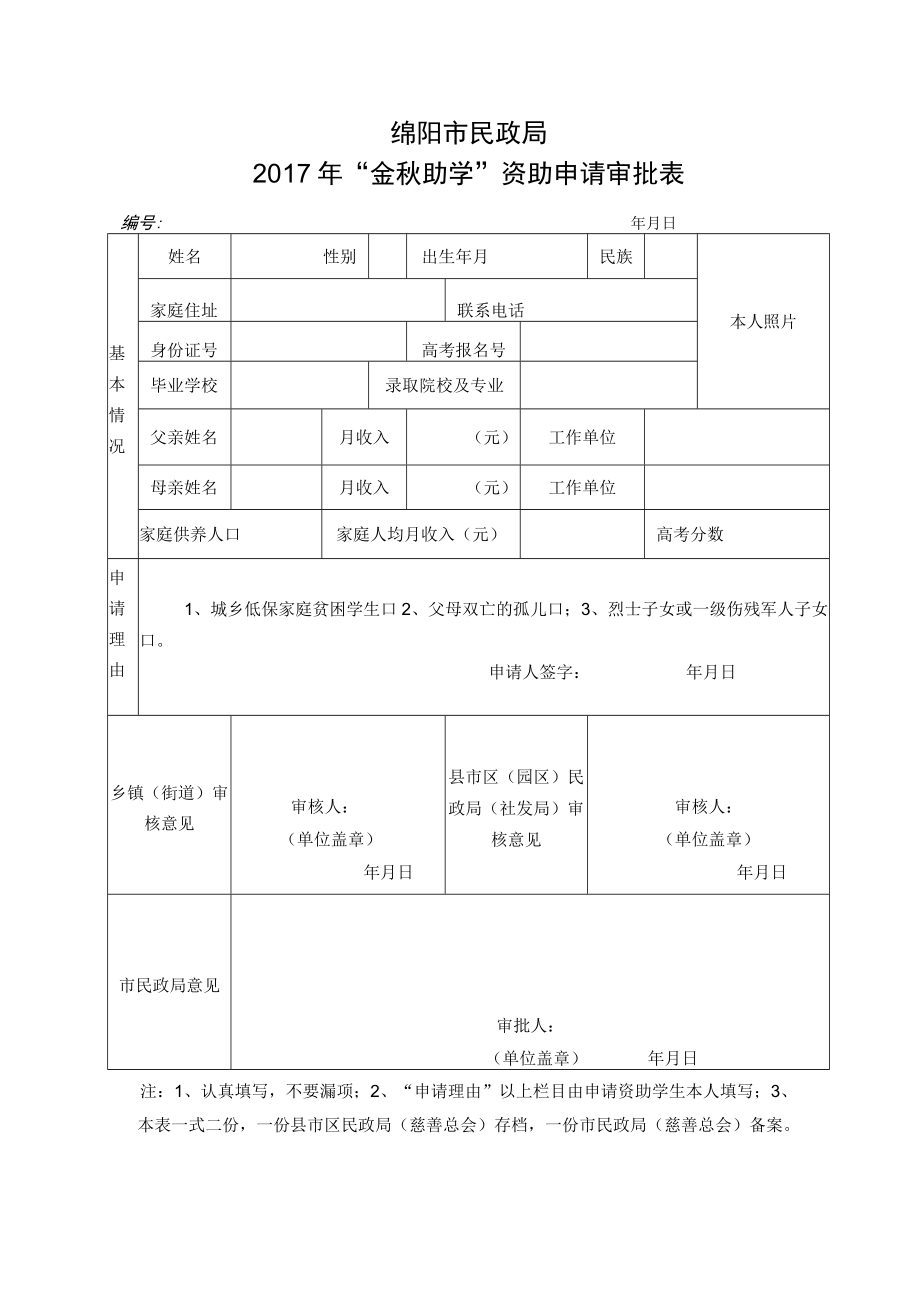 绵阳市教育和体育局2017年金秋助学资助申请审批表.docx_第2页