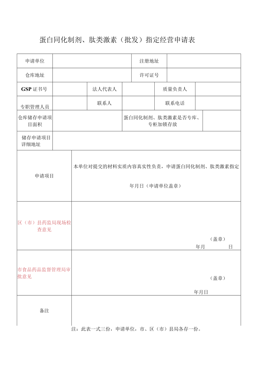 蛋白同化制剂肽类激素批发指定经营申请表.docx_第1页